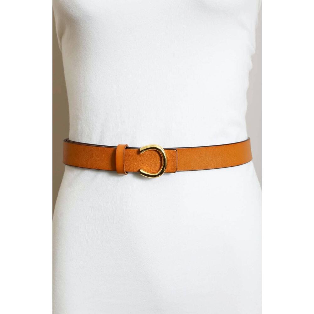 Minimalist Leather Gold Horseshoe Belt – Camel